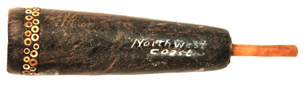 Northwest Coast Steatite Pipe. Shell Inlay: 379. 4 7/8” Northwest Coast Steatite Pipe with shell inlay. Ex-Dr. Hasewinkel. Rare