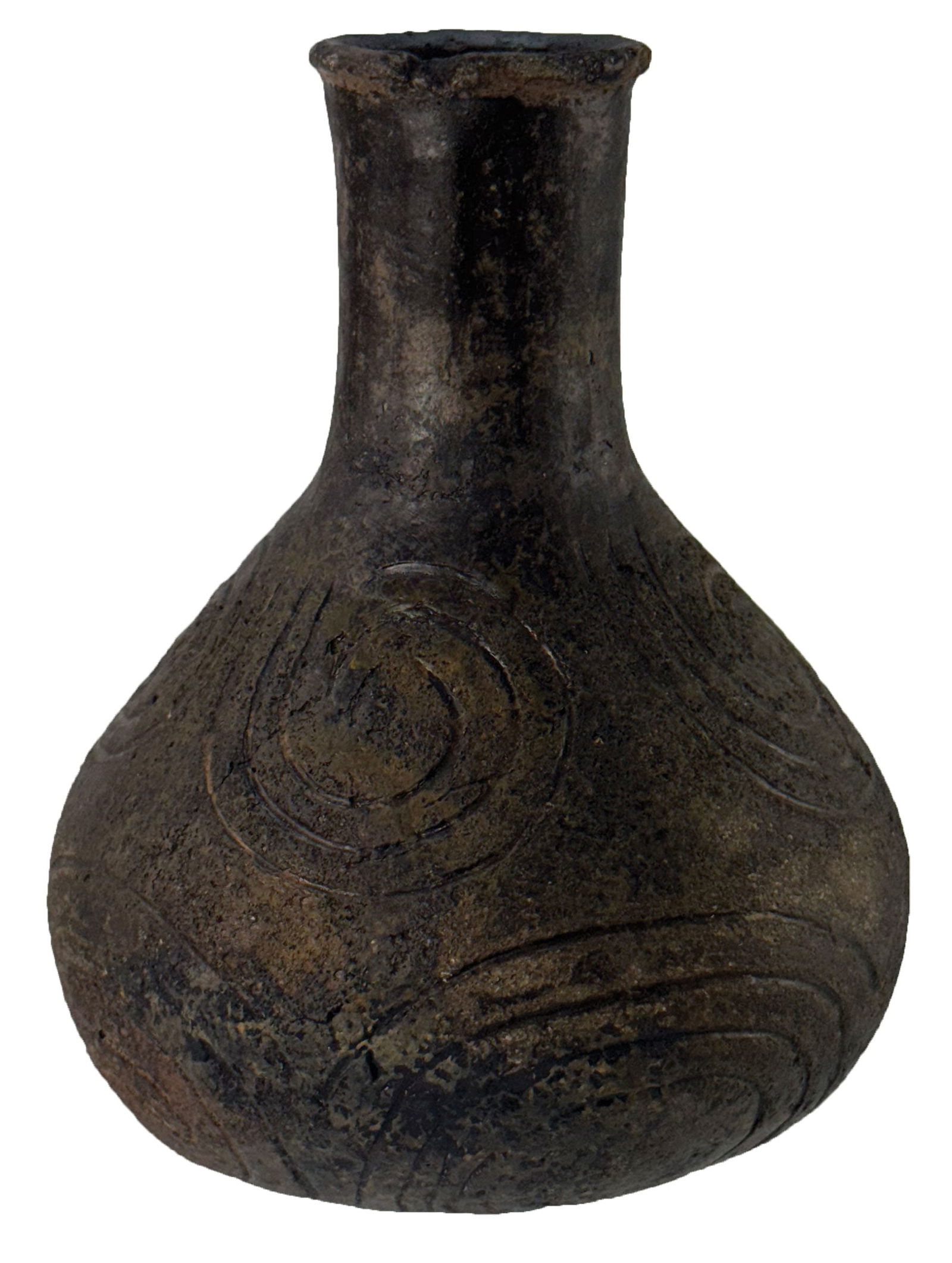 4 7/8" Pottery Jug. Tempered Clay. Arkansas. Ex Schwartz Family.: 4 7/8" Pottery Jug. No Cracks or Repair. Tempered Clay. Arkansas. Ex Schwartz Family.