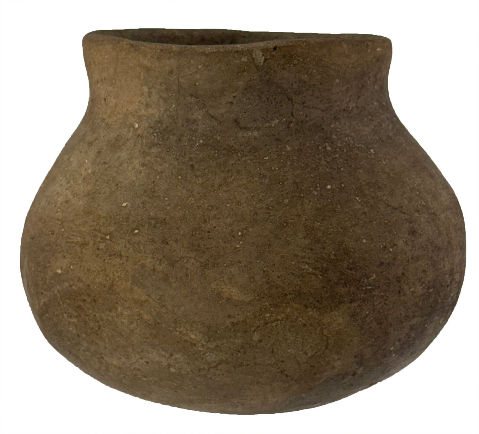 4" T. x 5" W. Clay Pot. Fired Muddy Gray Clay. Indiana. Ex Hershall Harper Collection.: 4" T. x 5" W. Clay Pot. Fired Muddy Gray Clay. Daviess County, Indiana. Ex Hershall Harper Collection.