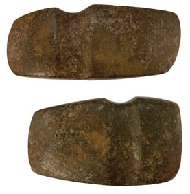 Two 3/4 Grooved Axe. 3 3/8" & 4 1/8". Hornstone. Allen Co, IN. Ex Rert Carr.