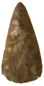 3 1/8" North Leaf Blade. Orange/Tan Color Chert. Indiana. Ex Ronald Hinshaw.