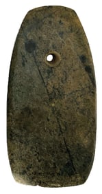 3 1/8" Serpentine Pendant. Banded Green Slate. Indiana. Ex Cameron Parks.