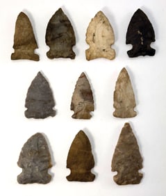 10 Indiana Points. 1 11/16” to 2 1/8”. Variuos materials. Ex Doug Watkins.