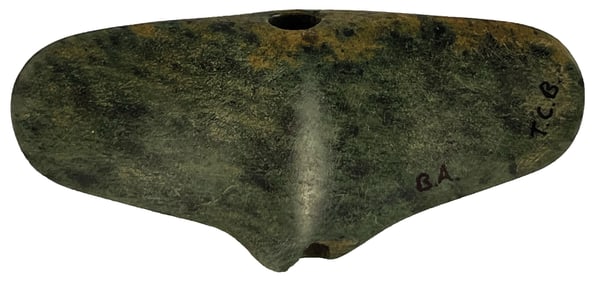 5 1/8" Whaletail Bannerstone. Chlorite. New Jersey. Ex Byron Anderson.