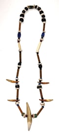 31" Souix Indian Historic Trade Bead and Bear Tooth Necklace. Ex Raymond Vietzen.