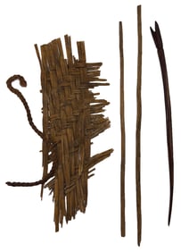 Cane Mat with 3 Bone Pins. 8 3/4" to 10 7/8". Ex Doug Watkins.