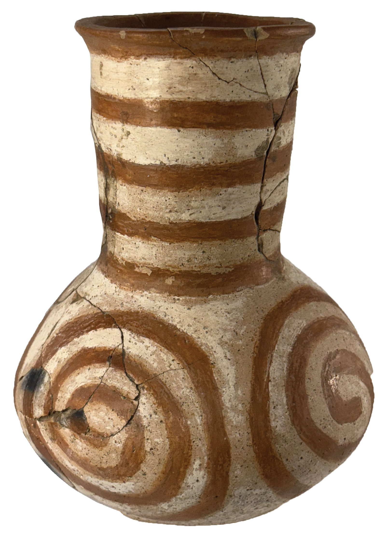 7" Nodena Red & White Swirl Pottery Water Bottle. Arkansas. Ex Gil Gilbreth. (1 of 4)