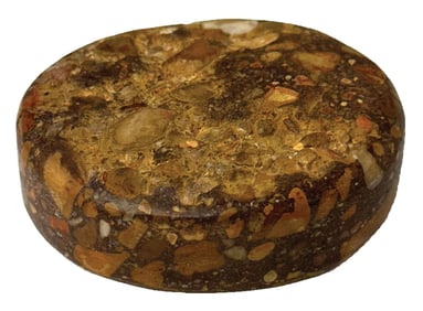 2 3/8" Conglomerate Discoidal. Mississippi. Some old material pitting. Ex Pat Gaines.
