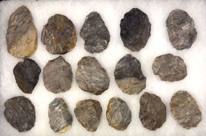 Frame of 16 Cache Blades. Found in the 90's in Grant County, IN. Ex Joel Brown.
