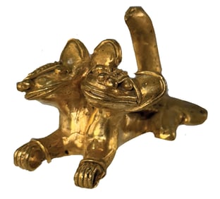 1 15/16” Tairona Double Headed Feline. Gold Content and Provenance Unknown.