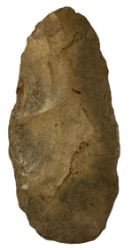 6 1/2” Spade. Mill Creek Chert. Nice polish on bit. Ex Hinshaw Collection.