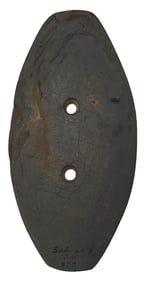 4 1/4" Two Hole Gorget. Banded Slate. Sullivan, Indiana. Ex Nick Gray.