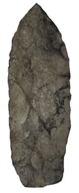 5 1/2" Knife Blade. Black Chert. Miami County, Indiana. Ex Jenny Wesson Collection. 