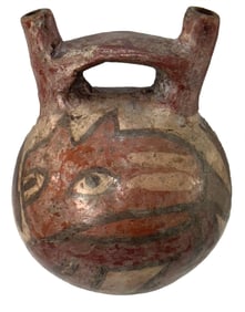 3 1/2" Nazca Polychrome Stirrup Bottle. Mexico. Solid.