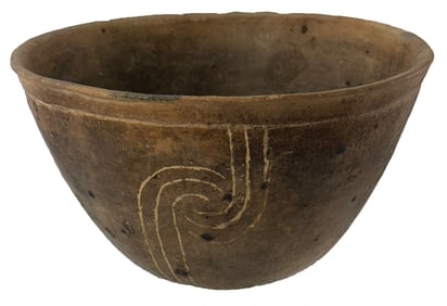 3 1/2" T. Wall Engraved Mississippian Pot. Pemiscot County, Missouri. Site #552. Ex Kevin Pipes.