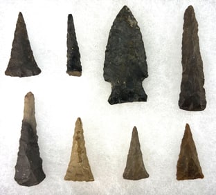 8 Points. 1 1/4" to 2 1/4" Variety of Materials. Unknown Provenance. Ex Bill Mangold. 