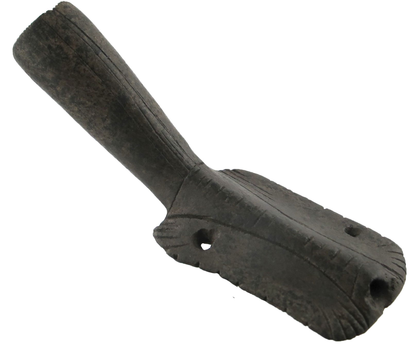 4" Obtuse Angle Platform Pipe. West Virginia. Brown Steatite. Pictured. Ex David Huff. (1 of 3)