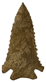 3 1/16" Pine Tree. Nice serrations. Mottled Brown to Tan Material. Ex Kevin Pipes. 