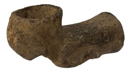 3 1/2" Cloud Blower Human Effigy Pottery Pipe. Ex Arthur Cushman and Kevin Pipes. 