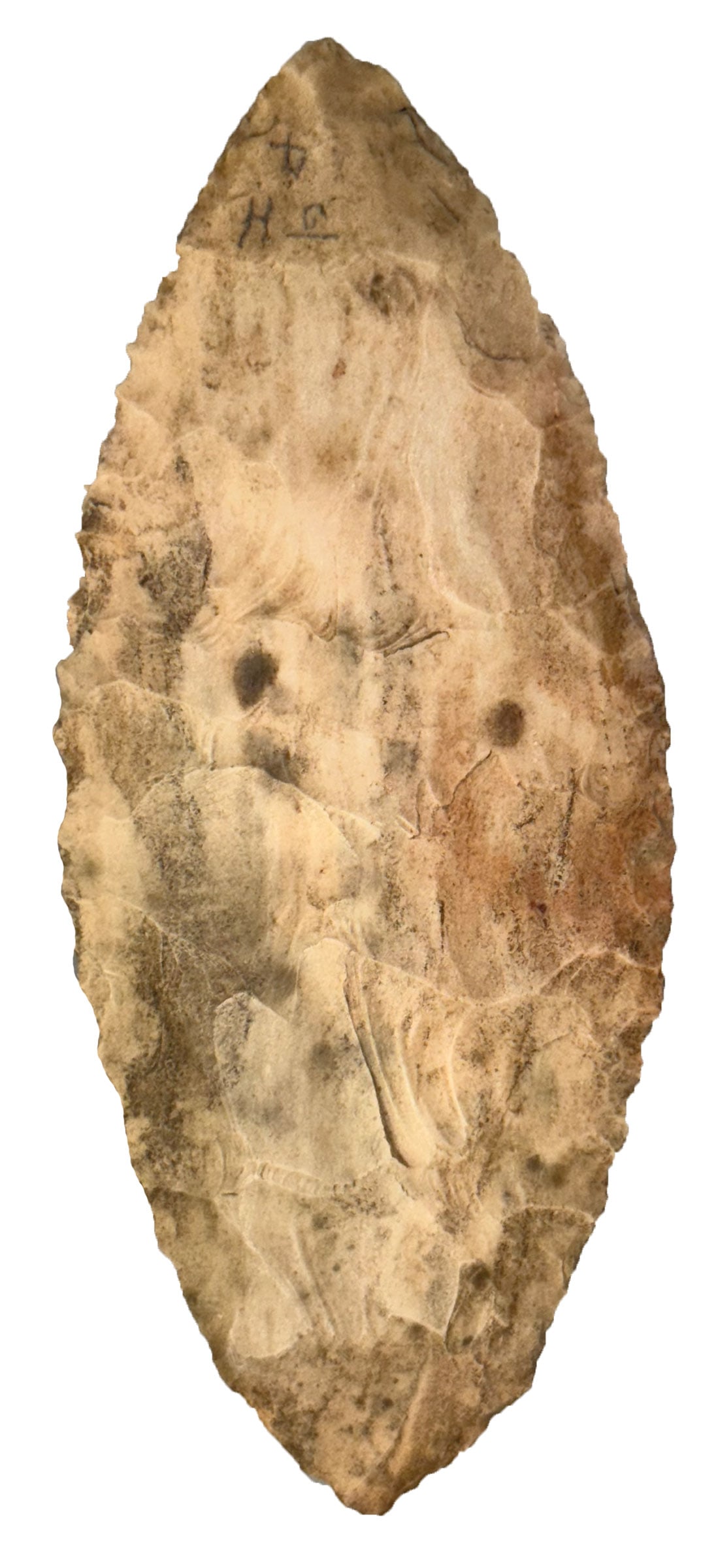 4 1/4" Bi-Pointed Blade. Great Edge Serrations. Illinois. Ex Jerry Hodson.  (1 of 2)