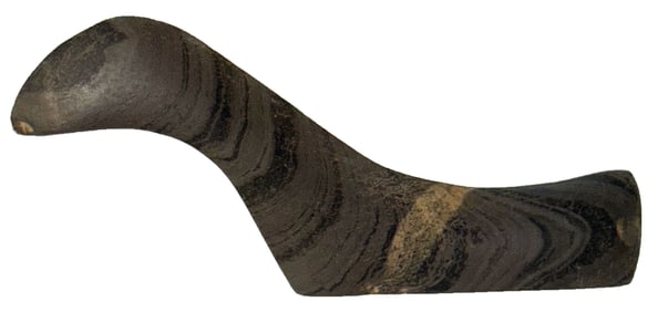 4 5/16" Birdstone. Green Banded Slate. Ohio. Worm mark across spine. Ex Gaines. COA.