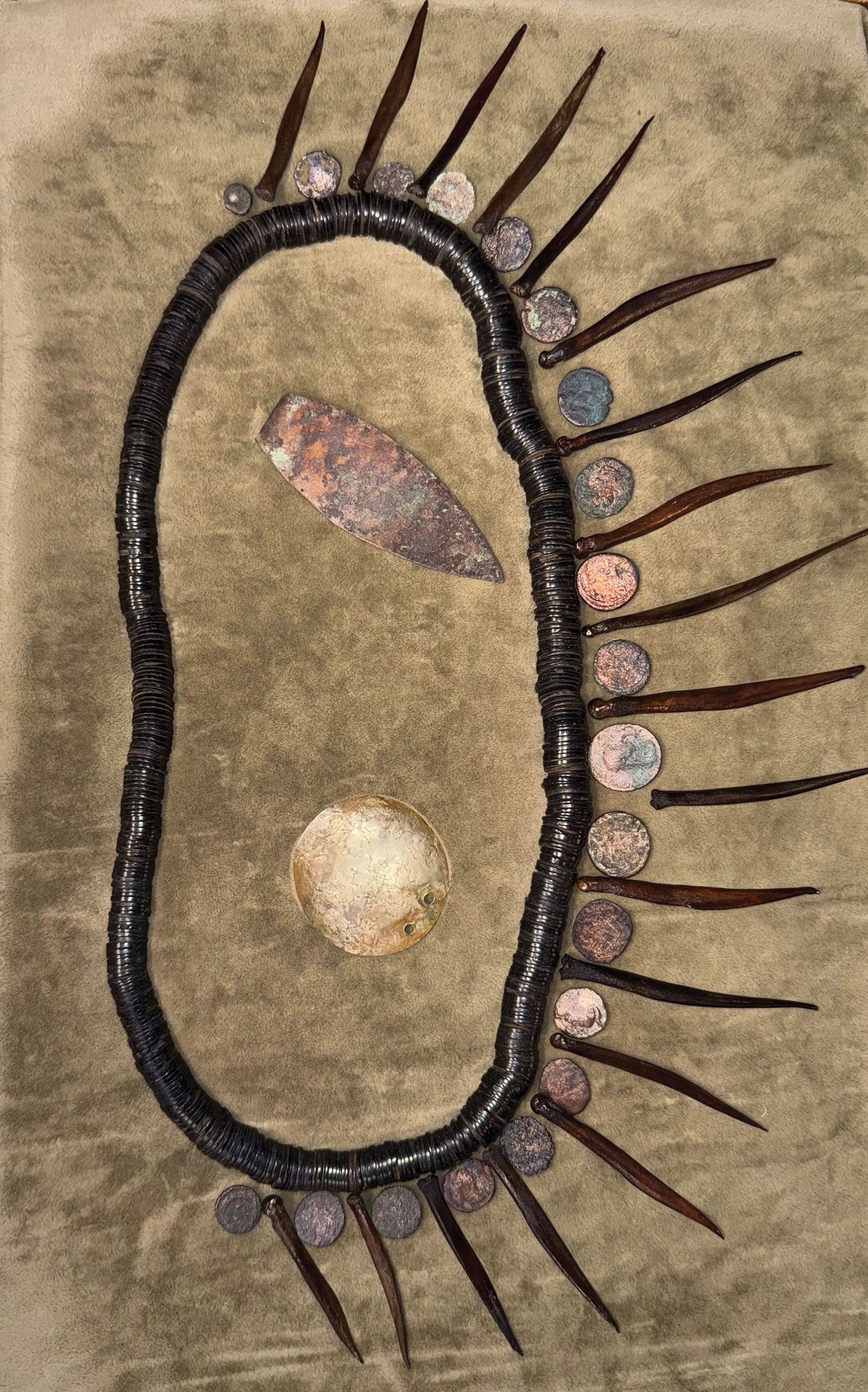 Frame of wonderful Bone Bead necklace with bone drops. Texas. 1945. Ex King Ross.: Frame of wonderful Bone Bead necklace with bone drops. Found on the South Padre Island, Texas around 1945. Ex King Ross Collection.