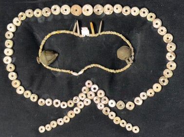 Anasazi Style Shell Bead Necklace with pendants and two trade bells. Ex King Ross.
