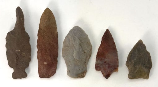 Group of 5 Points. 1 5/8" to 3". Various types and materials. Ex Doug Watkins.