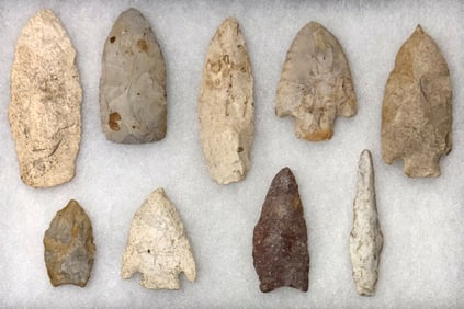 Frame 9 Points. 2 1/8" to 4 5/8". Most from Missouri. All have COA's. Ex Terry Allen.