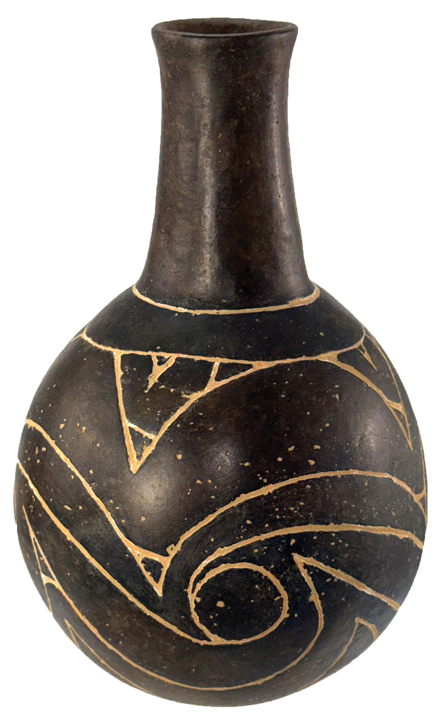 8 1/2" T. Haley Engraved Caddo Bottle. Southern Arkansas. Minor Restoration. Ex Hathcock.: 8 1/2" T. Haley Engraved Caddo Bottle. Southern Arkansas. 1 Probe Hole repaired, minor Restoration to Lip Edge. Ex Roy Hathcock and Dan Wolf.