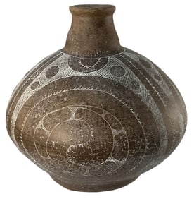 Incredible 8 1/2" H. x 8" W. Hodges Engraved Caddo Bottle. Arkansas. Solid. Ex Bill Rowlett.