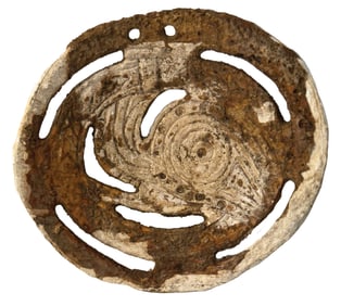 3 1/2" Rare "Left side Open Mouth" Brakebill Rattlesnake Gorget. Tennessee. Ex Cushman.