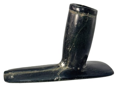 4 3/4 Stone Alate Stemmed Pipe. Chlorite. Virginia (1963). Perino COA.