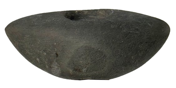 2 3/8” Banded Slate Winged Bannerstone. Tallied Marks on one edge. Ohio. Ex Pat Gaines. 