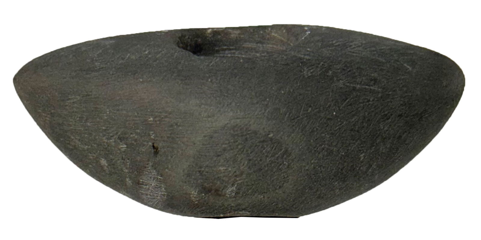 2 3/8” Banded Slate Winged Bannerstone. Tallied Marks on one edge. Ohio. Ex Pat Gaines. : 2 3/8” Banded Slate Winged Bannerstone. Tallied Marks on one edge. Ohio. Ex Pat Gaines. 