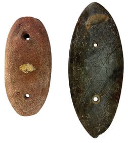 2 Gorgets. 4 1/4" to 6" Variety of Materials. Unknown Provenance. Ex Bill Mangold. 