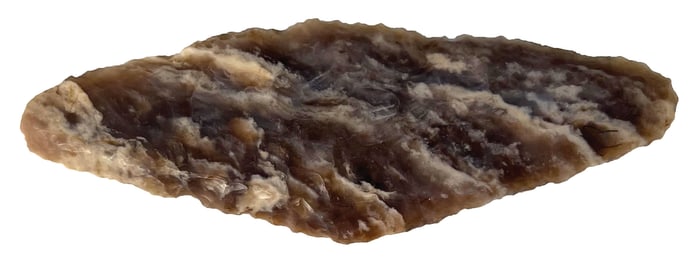 4 5/16” Harahey Knife. Brown and Cream Flint. South Dakota. Ex Tony Putty. Rogers COA. 