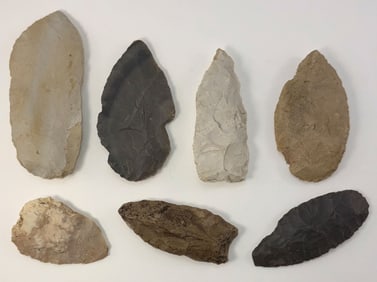 Frame Of 7 Points and Blades. St Louis County, MO (Hayden Site). Ex Doug Watkins.