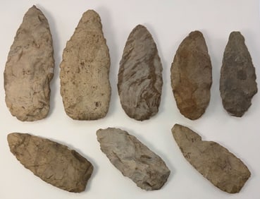 8 Cache Blades. 3 1/2" to 4 7/8". Part of 65 piece cache find. MO. Ex Doug Watkins.