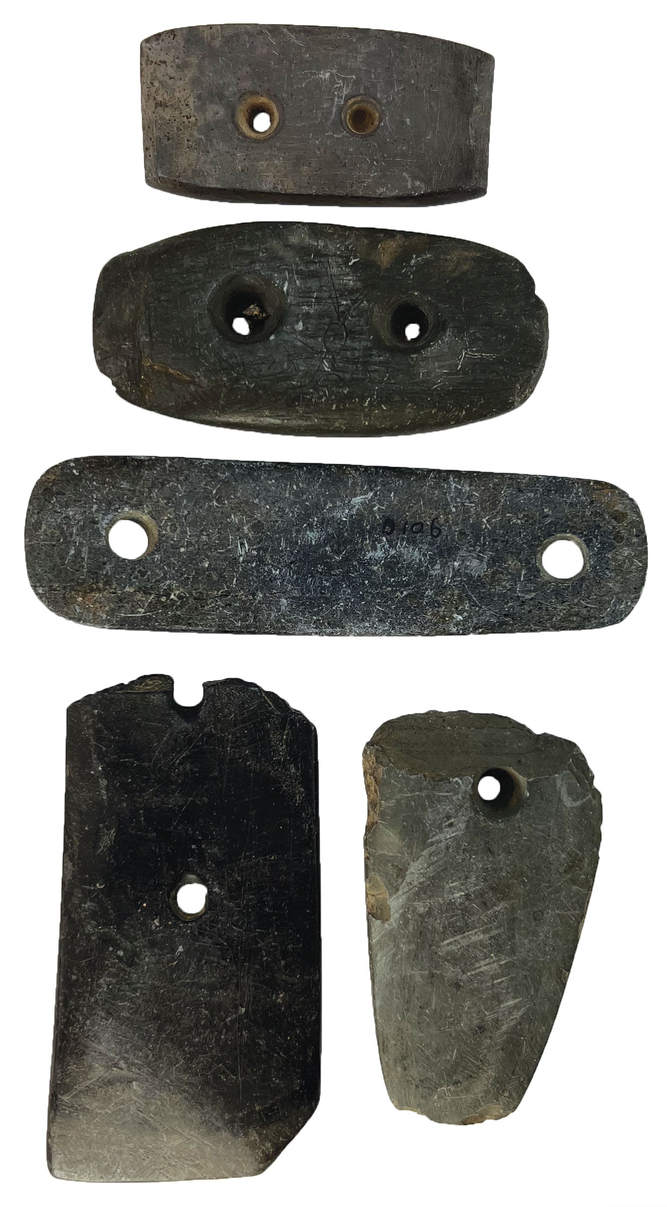 5 Flat Slate Artifacts. Variety of Materials. Unknown Provenance. Ex Bill Mangold. (1 of 2)