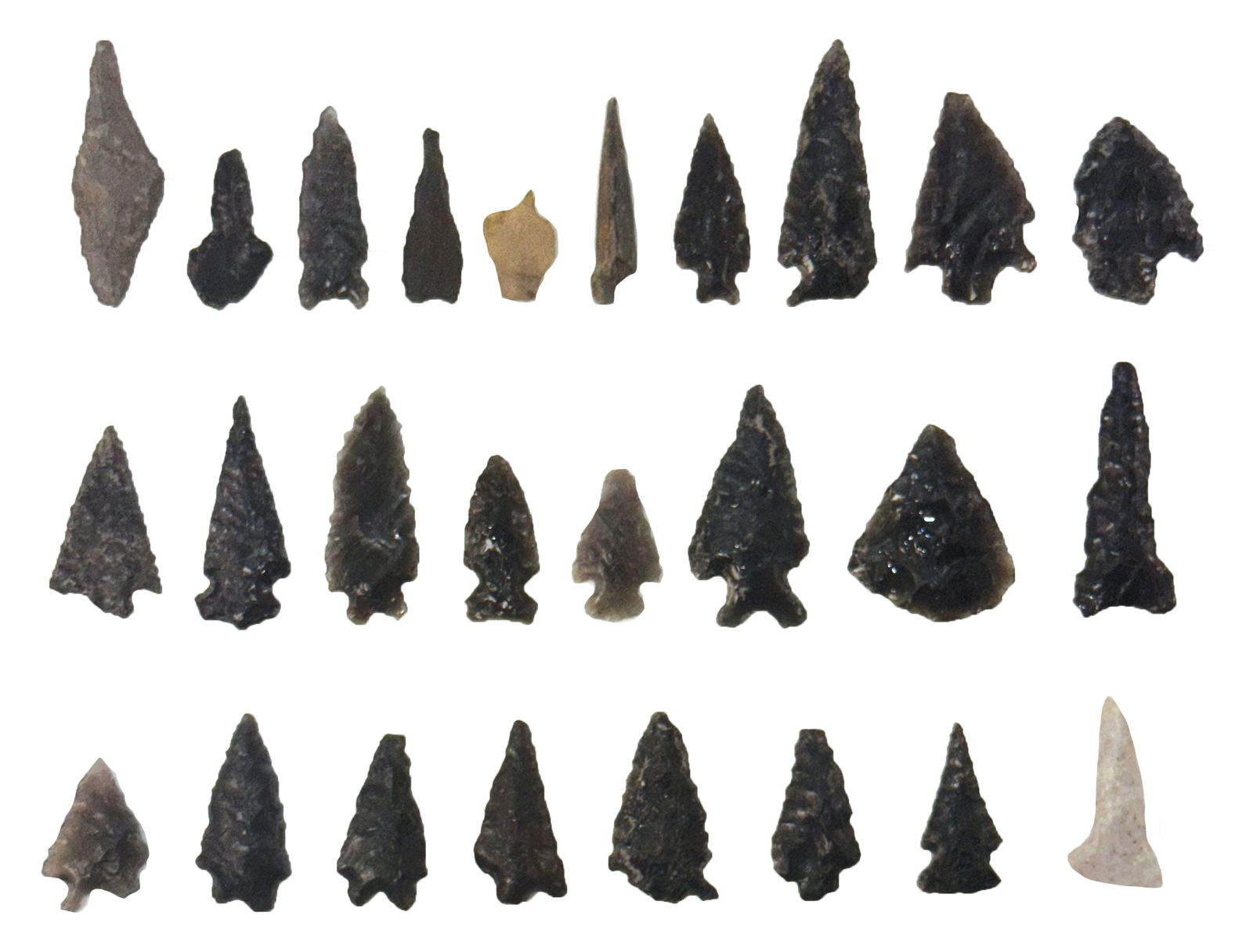 Frame of 26 Points. 1 3/16” to 1 7/8”. Oregon. Mainly Obsidian. Ex Doug Watkins. : Frame of 26 Points. 1 3/16” to 1 7/8”. Oregon. Mainly Obsidian. Ex Doug Watkins.