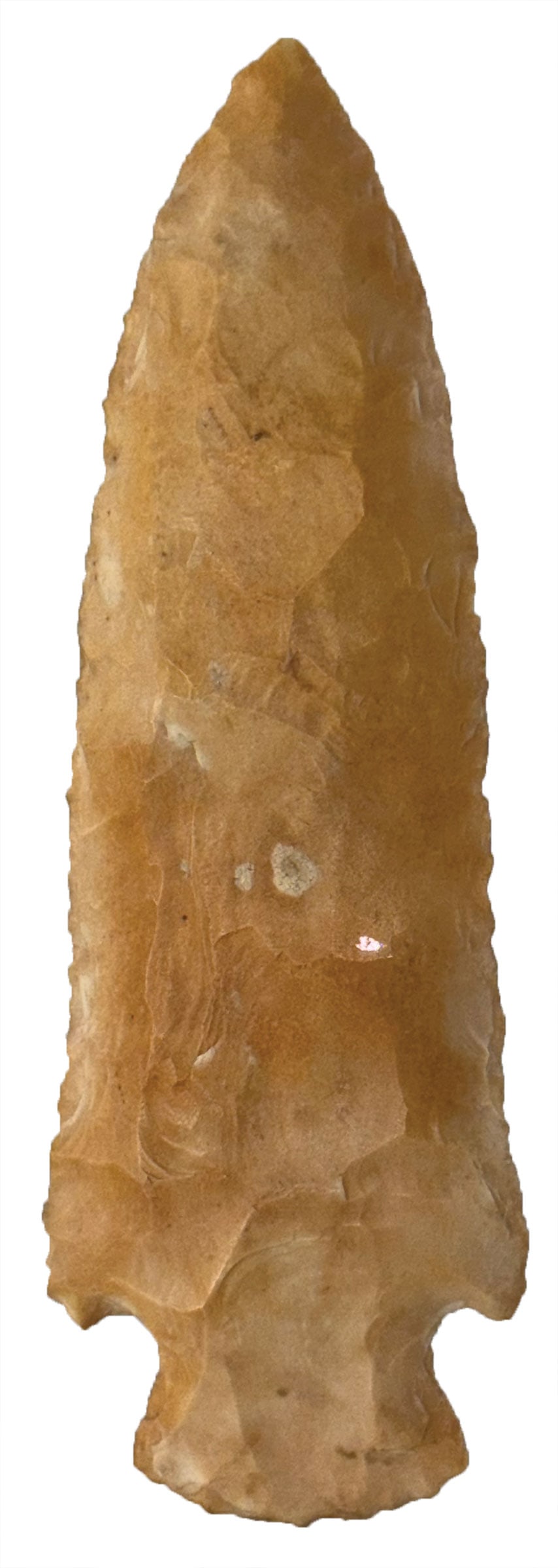 3 1/4" Stringtown. Marbled Tan Flint/Cream Colored Chert. Allen County, IN. Ex Doug Watkins.: 3 1/4" Stringtown. Marbled Tan Flint/Cream Colored Chert. Allen County, IN. Ex Doug Watkins.