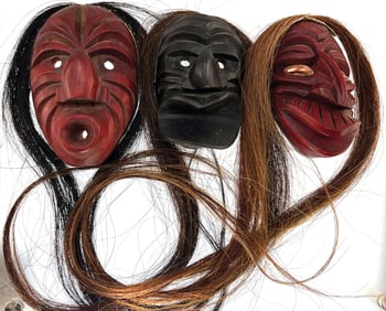 3 Tourist Trade Masks with Horse Hair. Ex Bill Mangold. 
