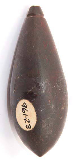 2 9/16” Grooved Hematite Plummet. St. Louis Co, MO: 224. 2 9/16” Grooved Hematite Plummet. Ex-Dan Stroud, Frank Morast. St. Louis Co, MO. G10