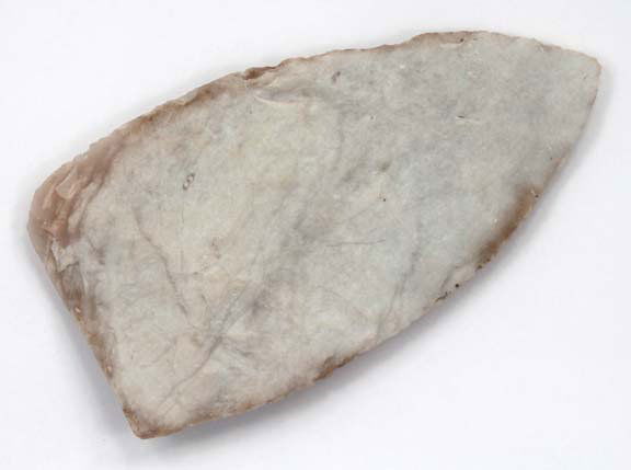 Vivid white 4” Novaculite Caddo Blade. Partain COA: 384. Vivid white 4” Novaculite Caddo Blade. Saline Co, AR. Found by Dub Grant in the 1960’s. Partain COA