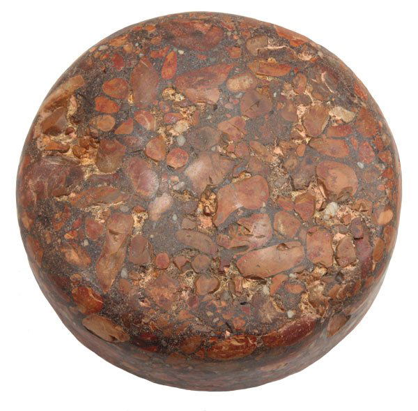 75. 4 1/4” Conglomerate Biscuit Discoidal. TN.: 75. 4 1/4” Conglomerate Biscuit Discoidal. Great old example. Tennessee. Ex-Kevin Pipes. Putty G9 and Partain COAs