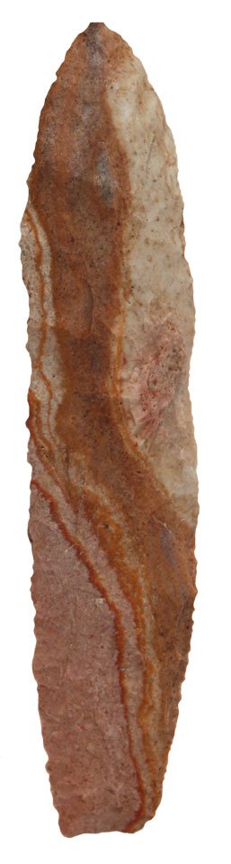 4 3/4" Nebo Hill. St. Charles Co, MO. Rogers COA: 4 3/4" Nebo Hill. St. Charles Co, MO. Colorful, striped chert (looks like a Woodford Chert). Dwain Rogers COA