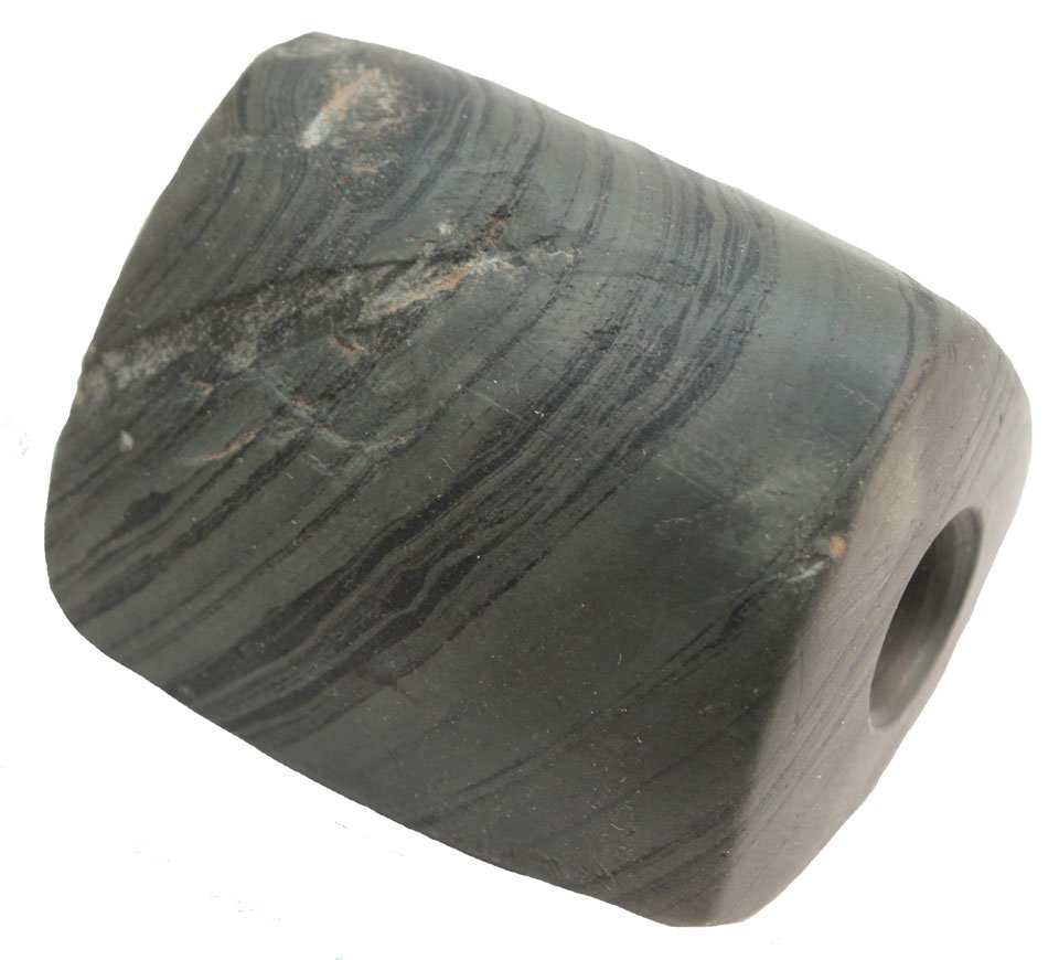 2 1/8" Bannerstone. Crib Mound, IN. Drilling started: 2 1/8" Bannerstone. Crib Mound, IN. Drilling started. Banded Slate. Ex-Parker