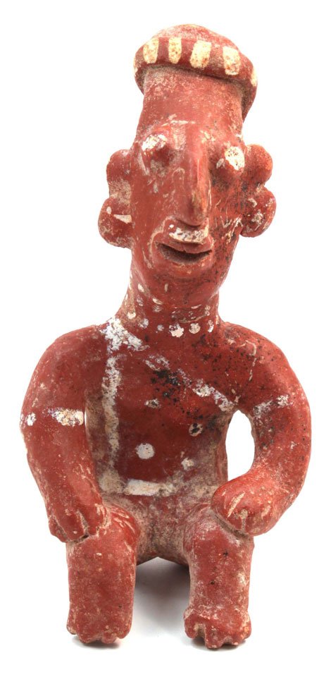 4 3/8" Clay Seated Figure. Jalisco, MX. 250BC - 500AD: 4 3/8" Clay Seated Figure. Jalisco, MX. 250BC - 500AD