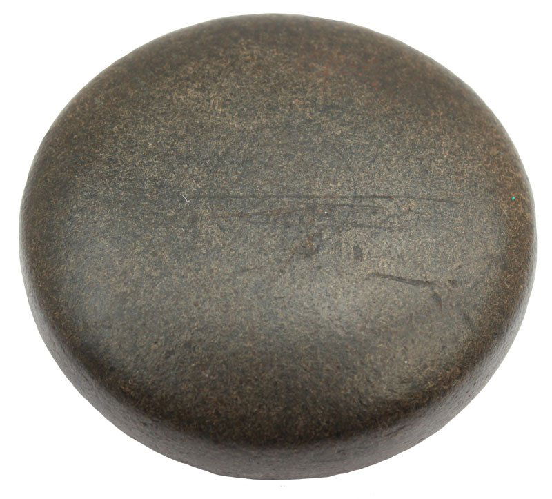 2 5/8" Biscuit Discoidal. Cocke Co, TN. Ex-Stroud,: 2 5/8" Hardstone Biscuit Discoidal. Cocke Co, TN. Ex-Tom Davis, Dan Stroud, Richard Lyles. Well balanced with good polish. Thin